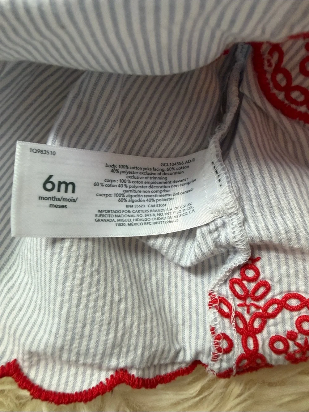 Oshkosh B’Gosh Blue Stripe Red Embroidered Baby Girls Top & Bloomers 6M
